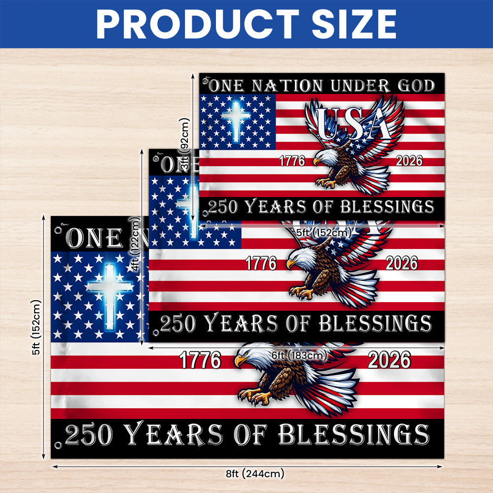 Christian Cross Flag, 250 Years of Blessings Patriotic Eagle Grommet Flag