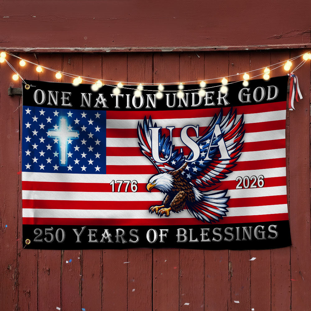 Christian Cross Flag, 250 Years of Blessings Patriotic Eagle Grommet Flag