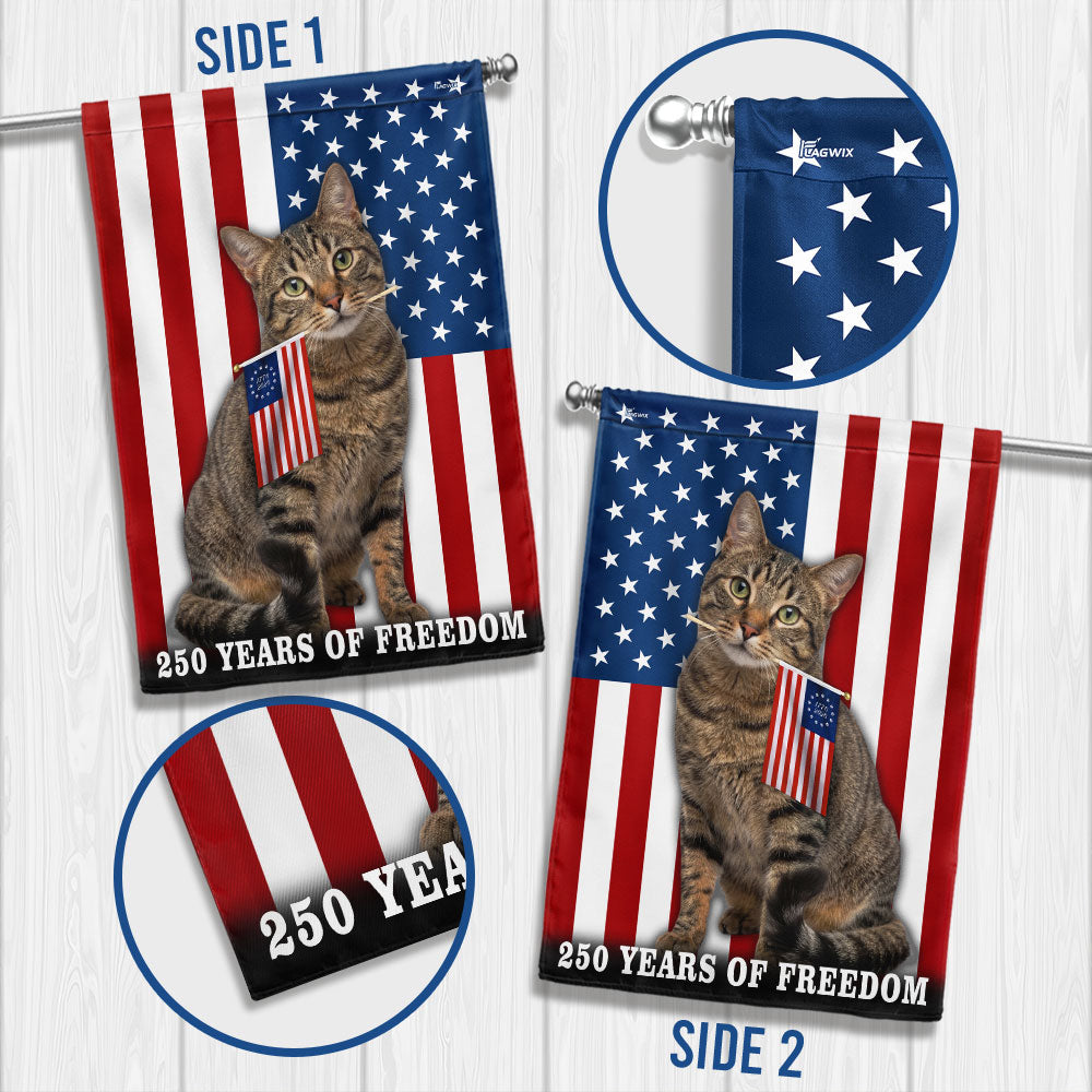 Cat American Flag, 250 Years of Freedom Patriotic Tappy Cat US Flag