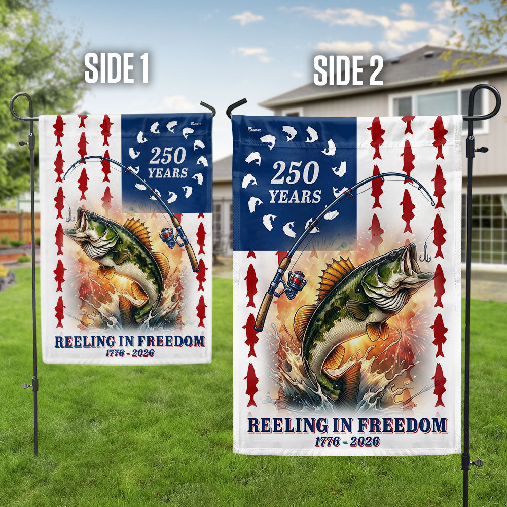 Bass Fish American Flag, 250 Years Reeling in Freedom US Flag