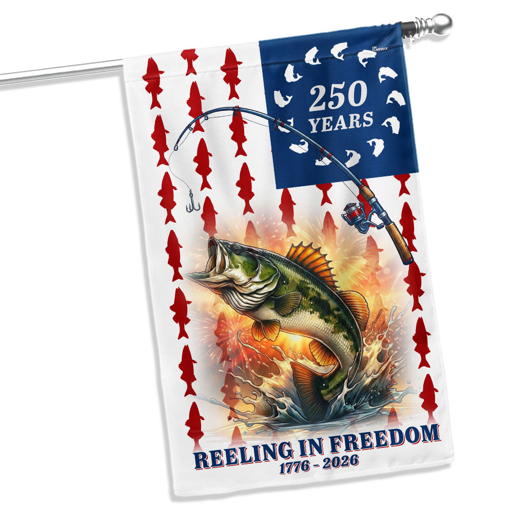 Bass Fish American Flag, 250 Years Reeling in Freedom US Flag