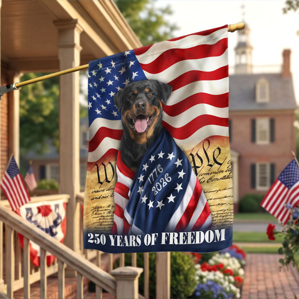 250 Years of Freedom Flag, Rottweiler Dog Wrapped in Glory US Flag