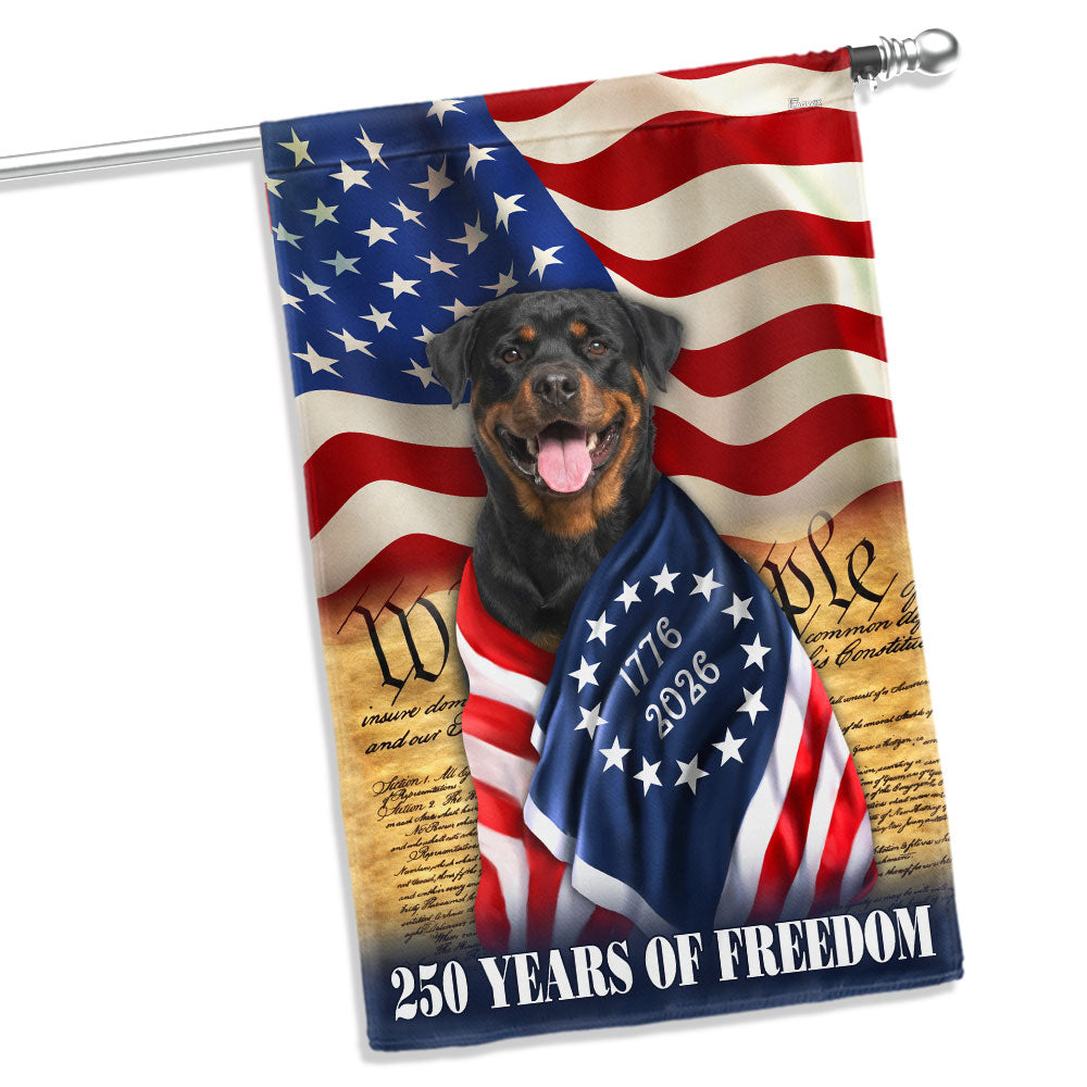 250 Years of Freedom Flag, Rottweiler Dog Wrapped in Glory US Flag