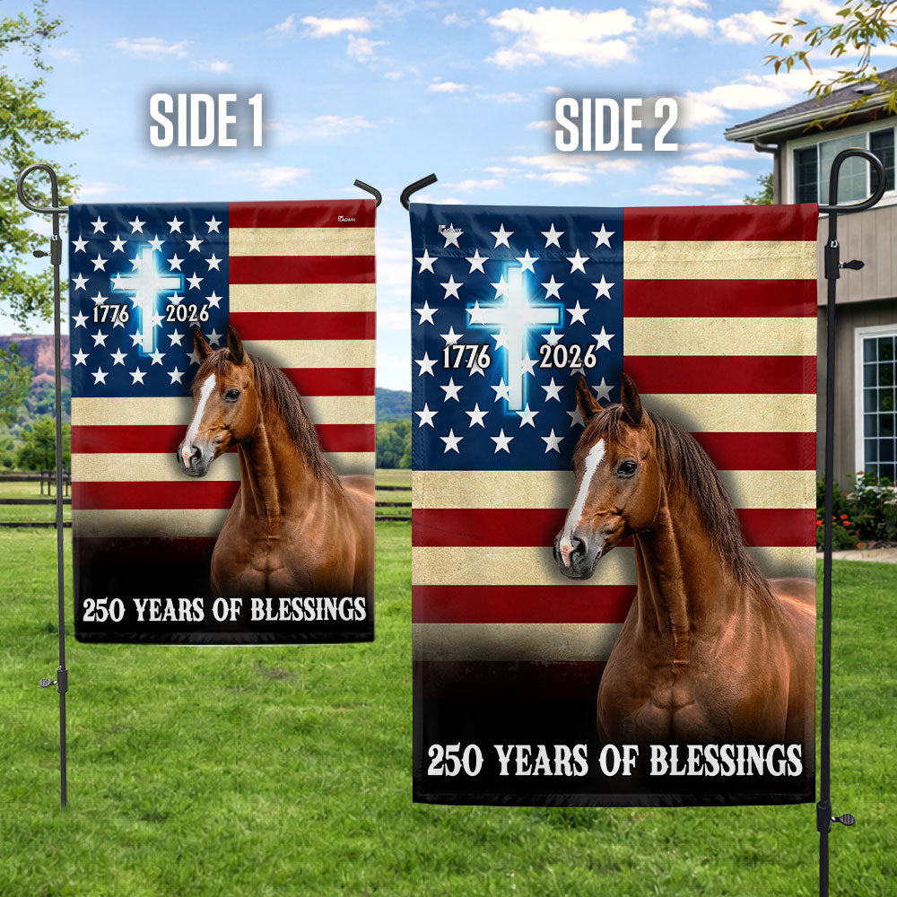 Horse American Flag, 250 Years of Blessings Christian Cross US Flag