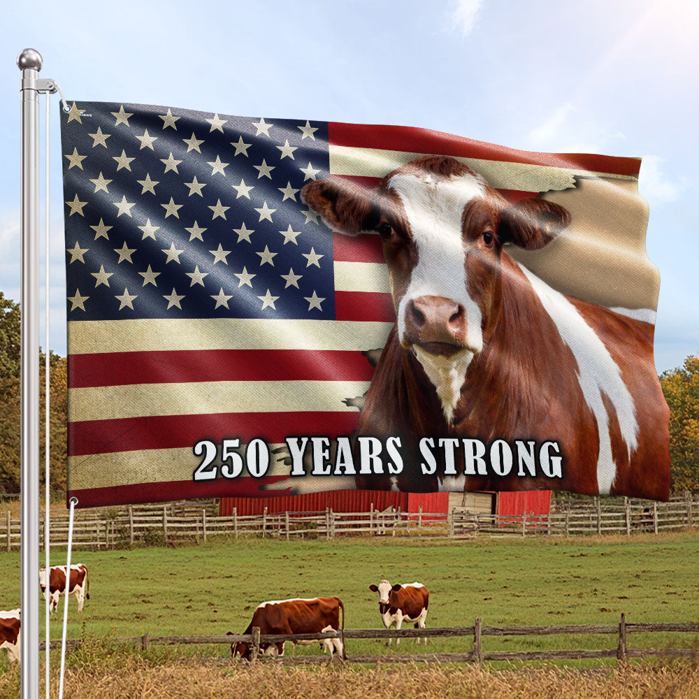 250 Years Strong Pinzgauer Cattle American Grommet Flag for Farmhouse Patriotic Decor