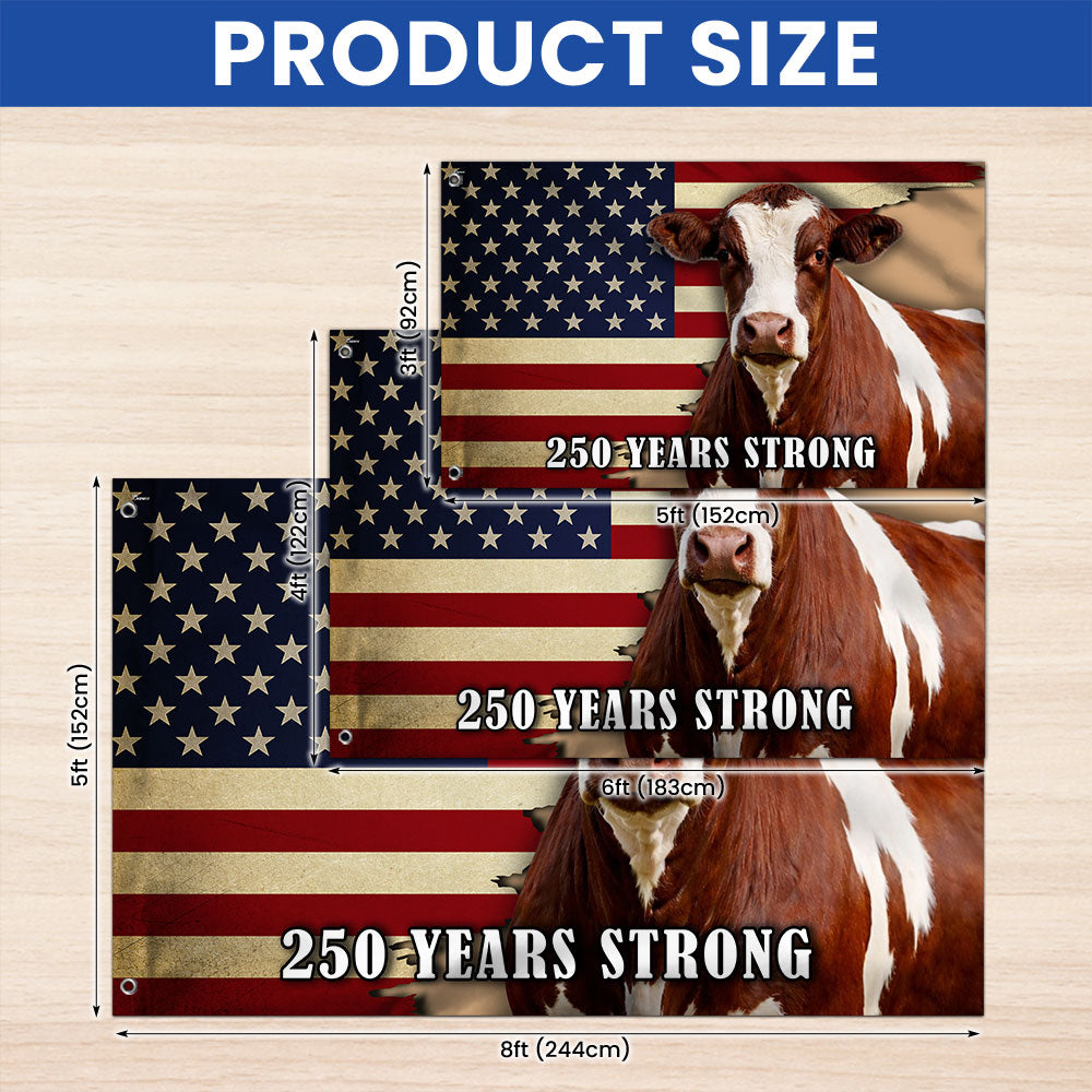 250 Years Strong Pinzgauer Cattle American Grommet Flag for Farmhouse Patriotic Decor