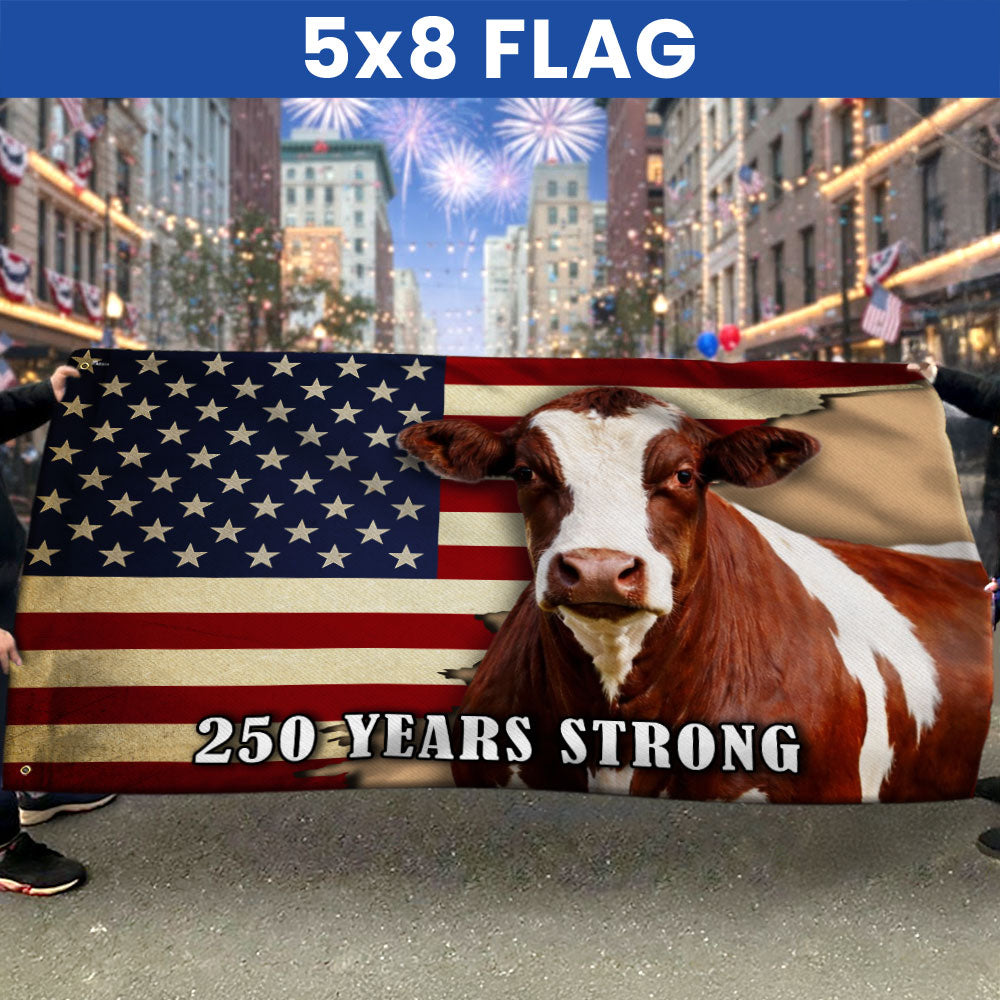 250 Years Strong Pinzgauer Cattle American Grommet Flag for Farmhouse Patriotic Decor