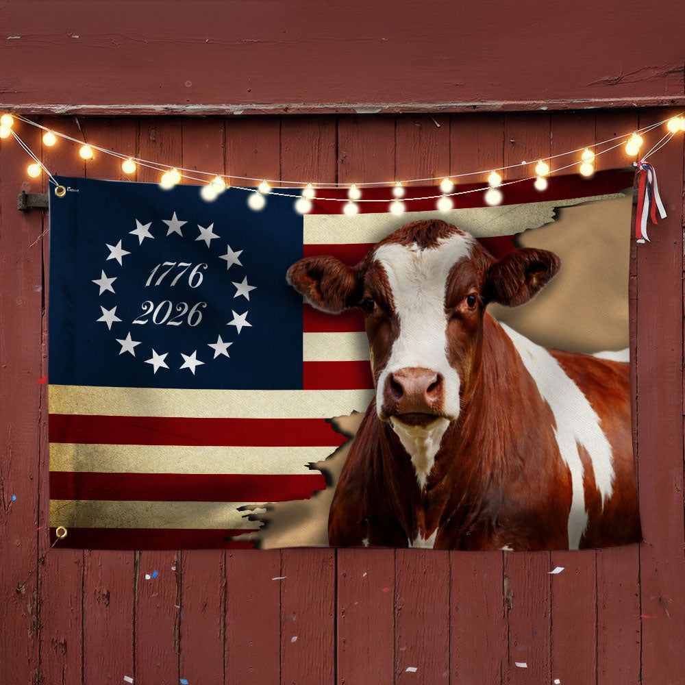 Pinzgauer Cattle Flag, 1776 2026 Proud Cow Farmer Farm Life Grommet Flag