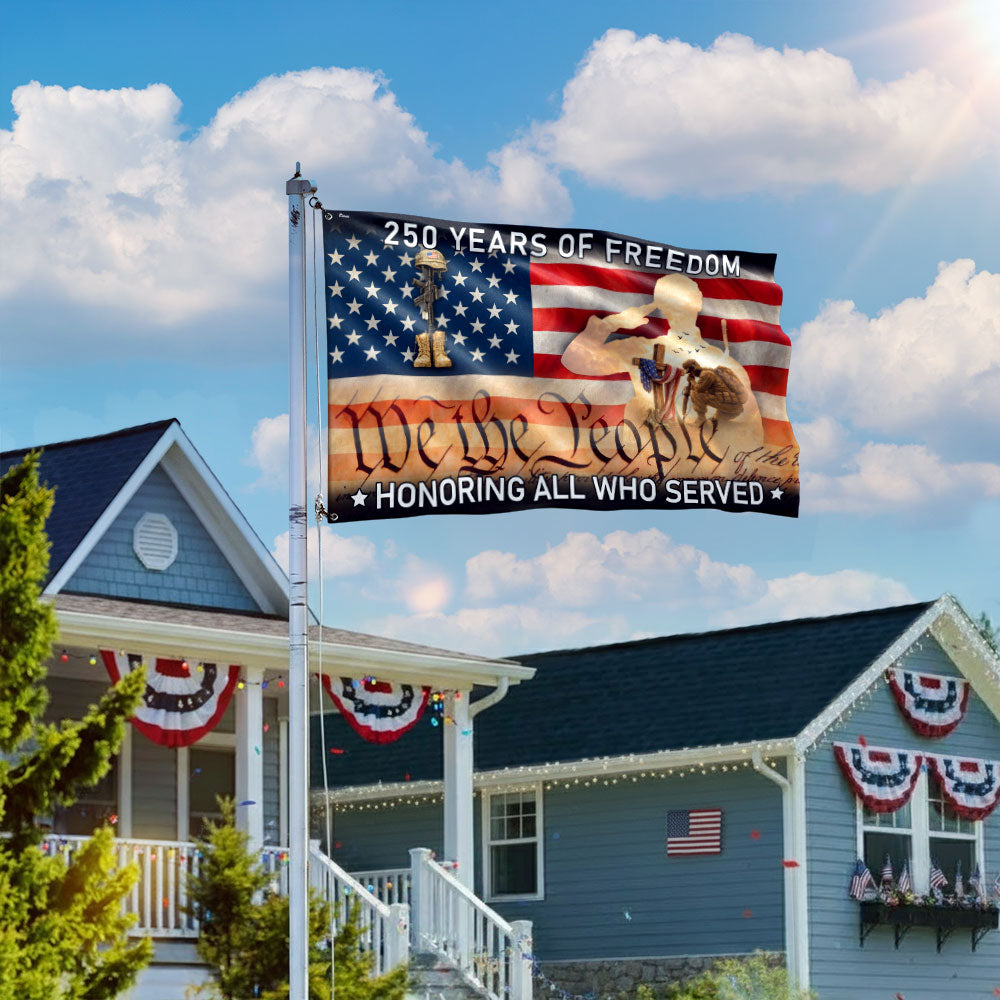 Memorial Day Grommet Flag, 250 Years of Freedom Honoring All Who Served Decor