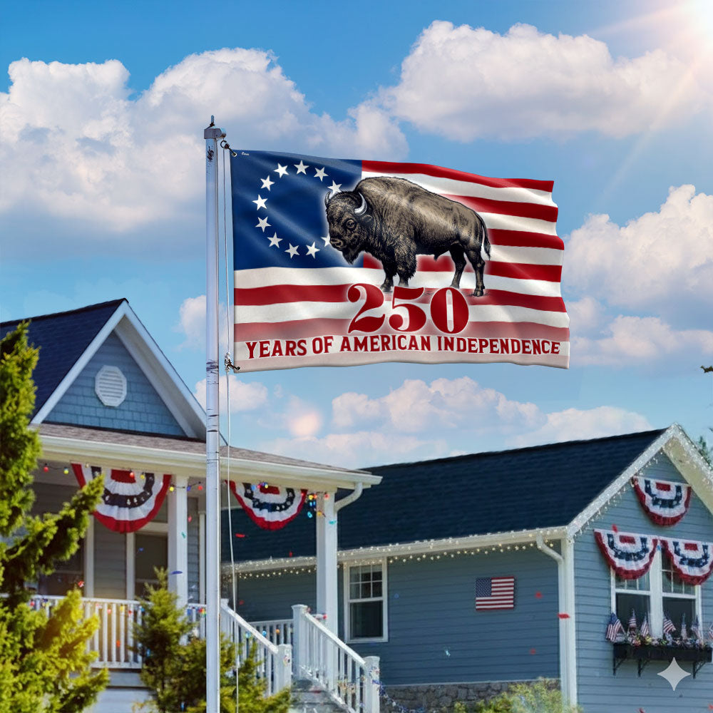 Betsy Ross Flag, 250 Years of American Independence Bison Buffalo Grommet Flag