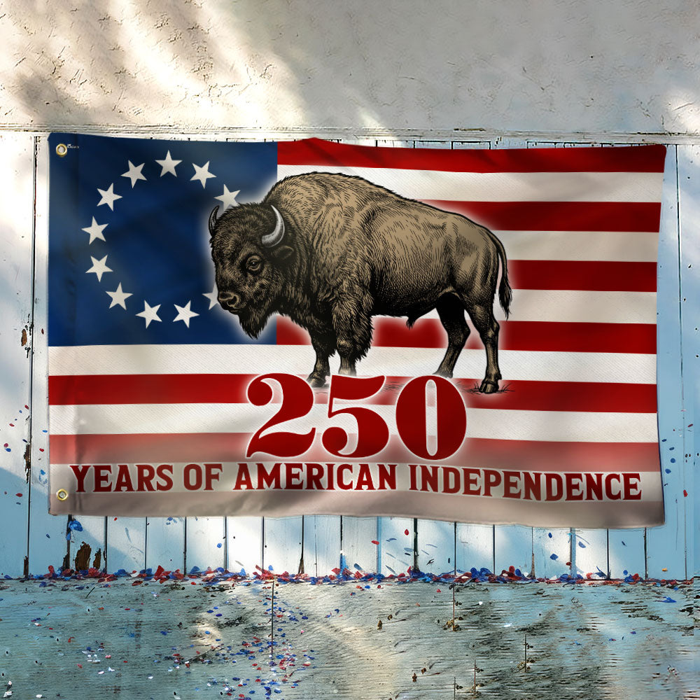 Betsy Ross Flag, 250 Years of American Independence Bison Buffalo Grommet Flag