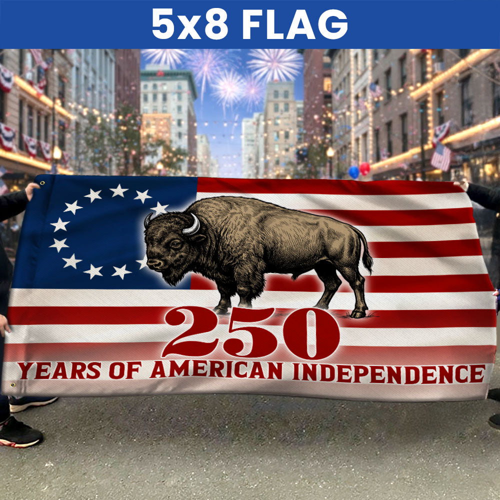 Betsy Ross Flag, 250 Years of American Independence Bison Buffalo Grommet Flag