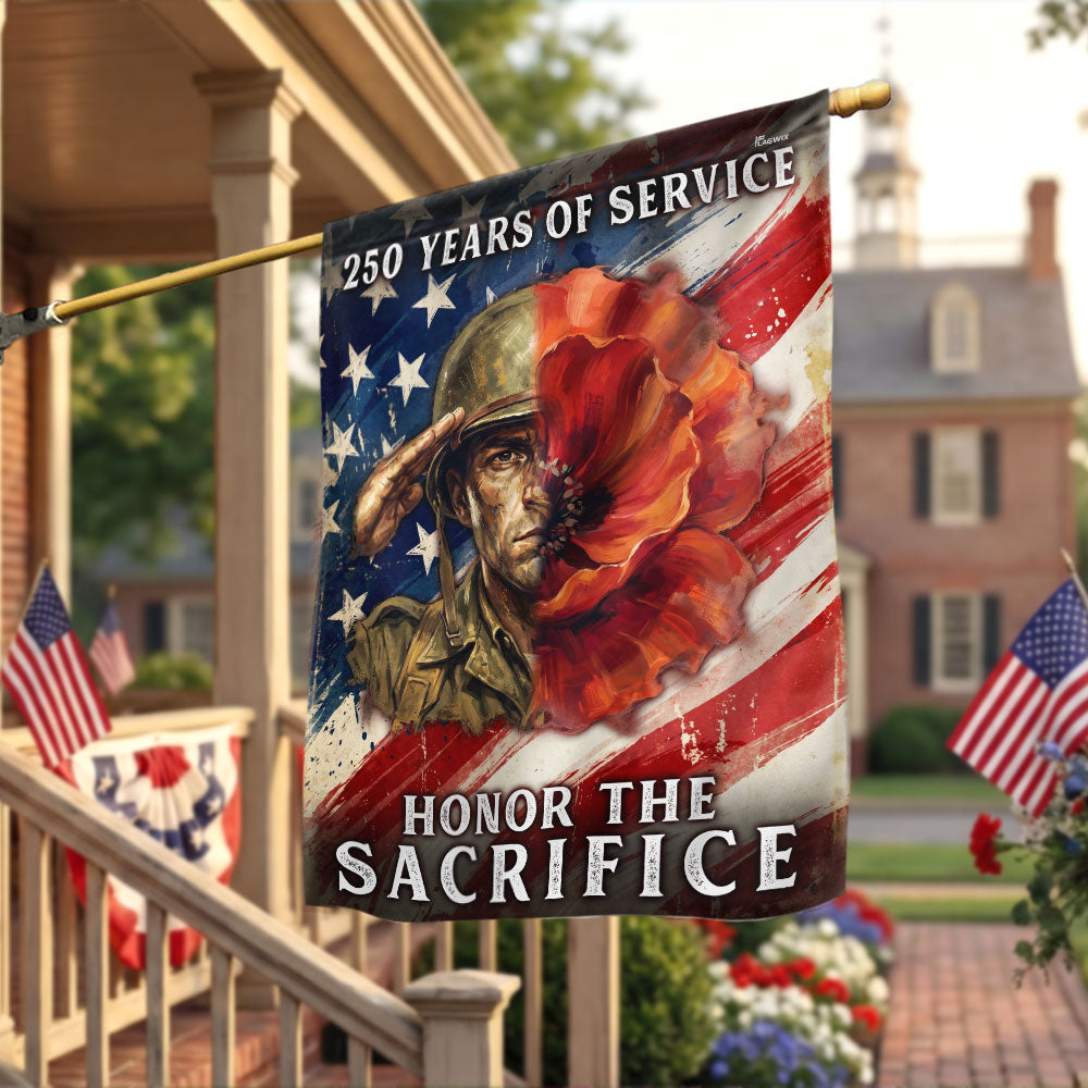 Memorial Day Flag, 250 Years of Service Honor The Sacrifice Poppy US Flag