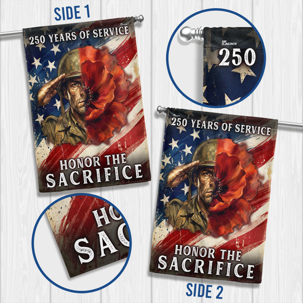 Memorial Day Flag, 250 Years of Service Honor The Sacrifice Poppy US Flag