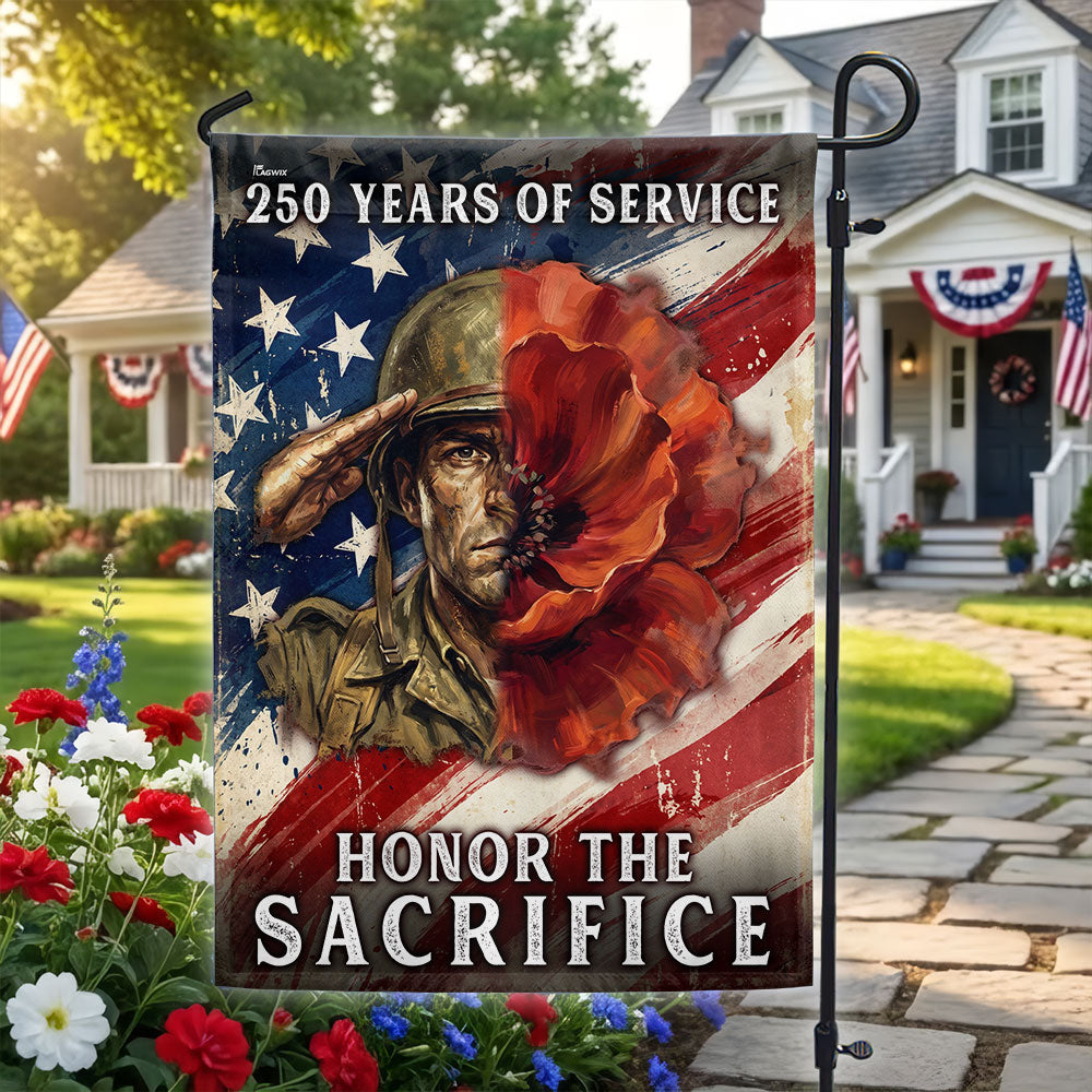 Memorial Day Flag, 250 Years of Service Honor The Sacrifice Poppy US Flag