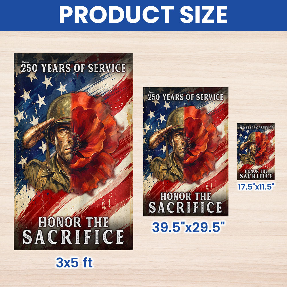 Memorial Day Flag, 250 Years of Service Honor The Sacrifice Poppy US Flag