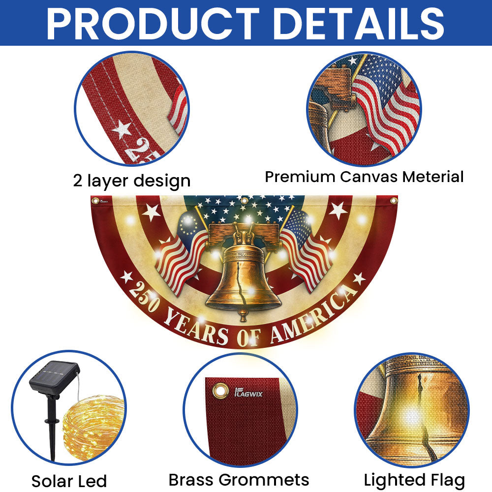 250 Years of America Flag, Patriotic Liberty Betsy Ross Vintage Solar Led Fan Flag