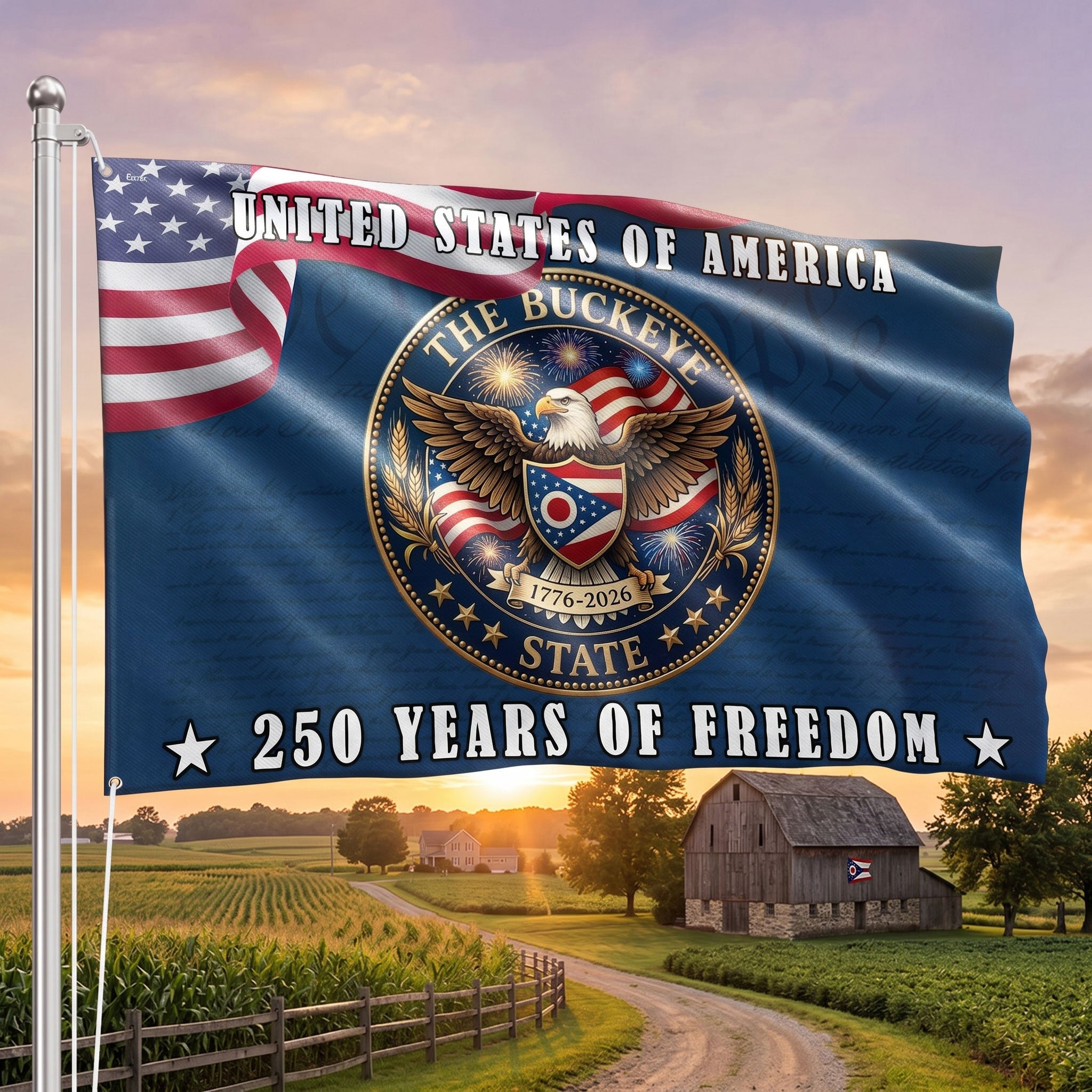 Ohio Flag, 250 Years of Freedom The Buckeye State Grommet Flag