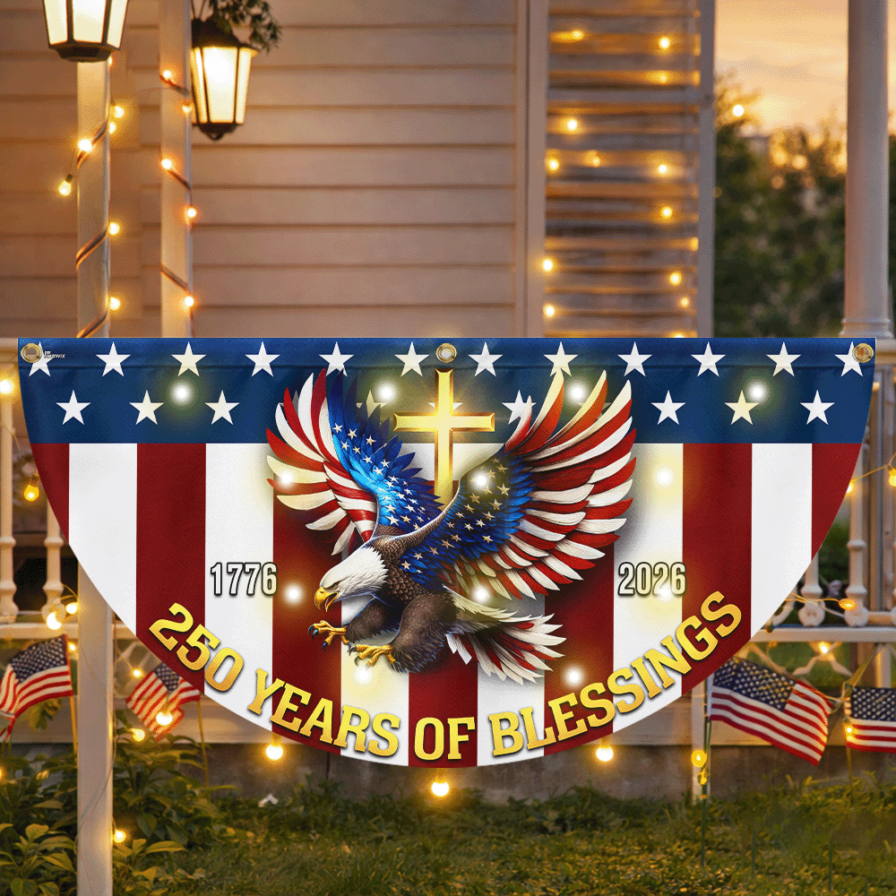250 Years of Blessings 1776 2026 Patriotic Eagle Cross Solar Led Fan Flag