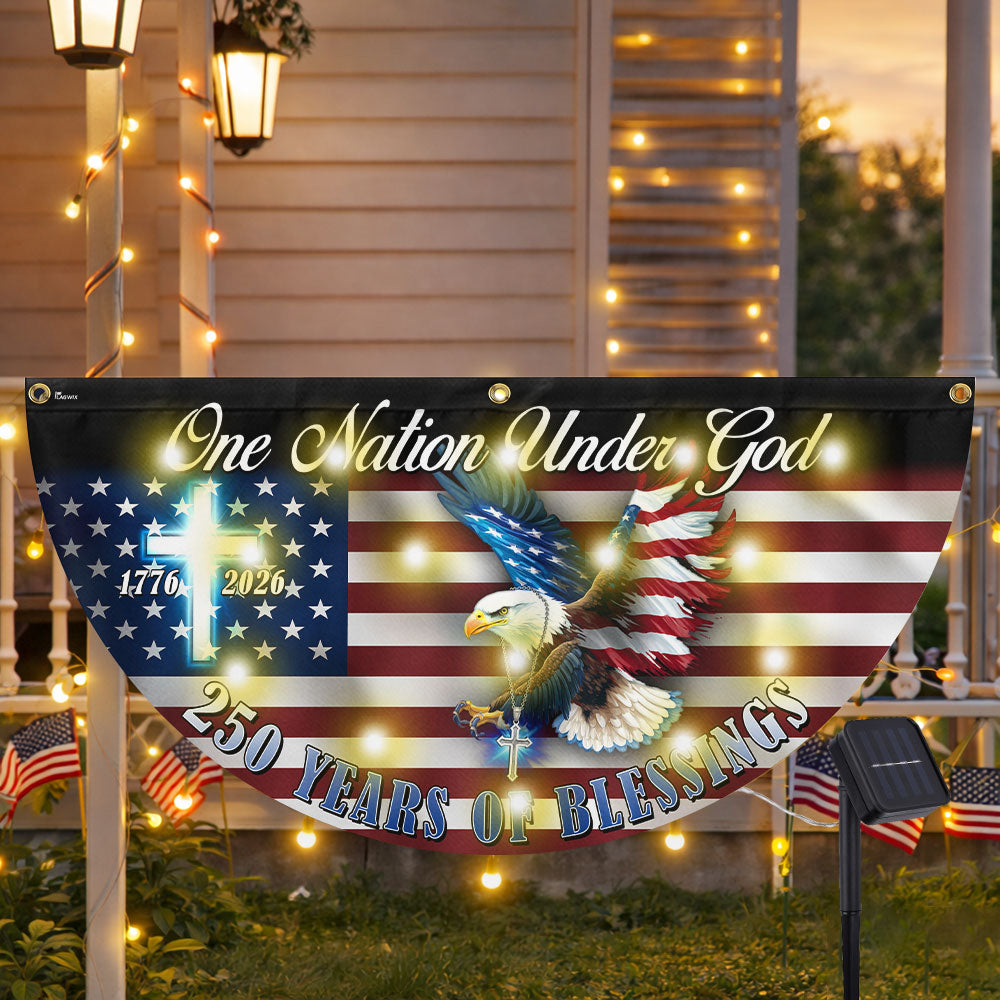 One Nation Under God 250 Years of Blessings Eagle Cross Solar Led Fan Flag
