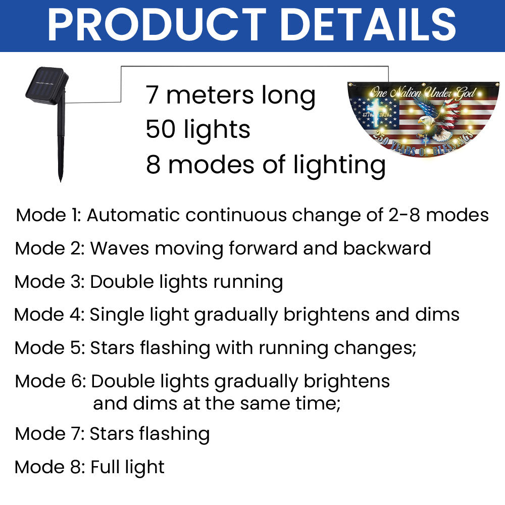 One Nation Under God 250 Years of Blessings Eagle Cross Solar Led Fan Flag