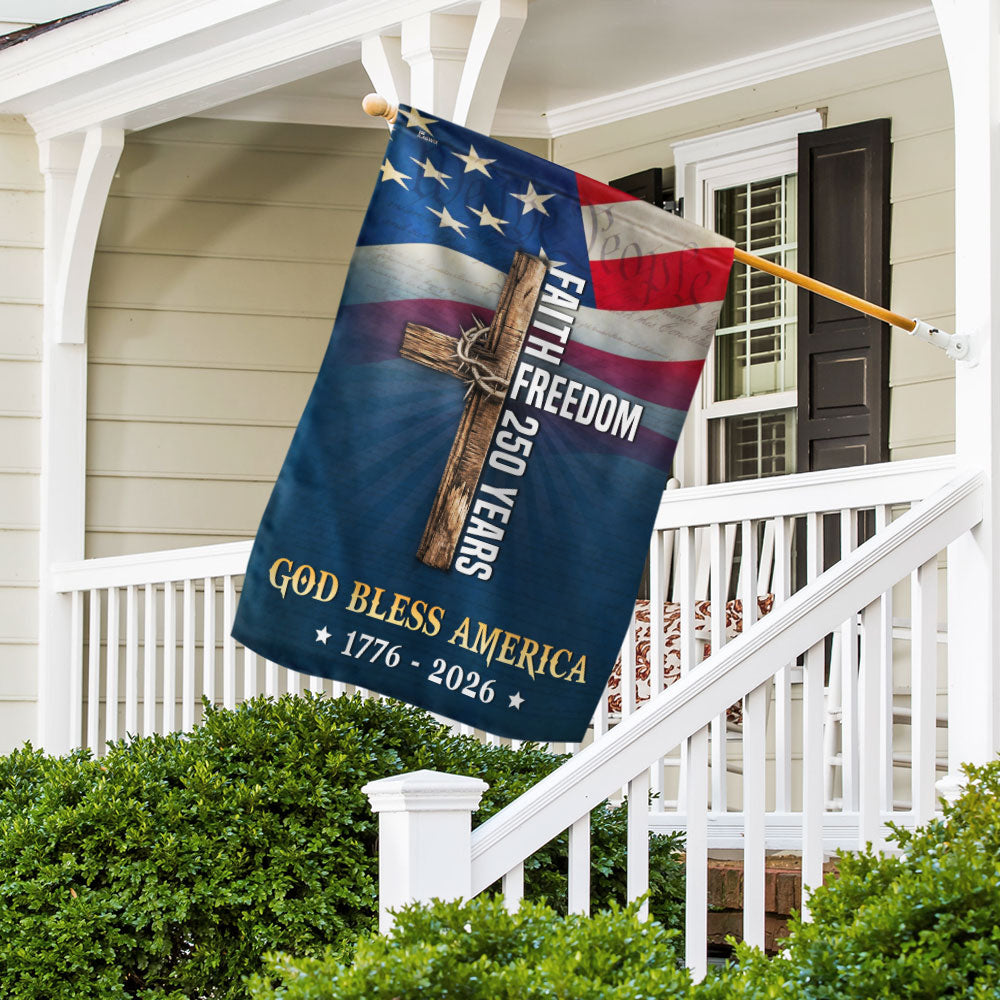 Christian Cross Flag, God Bless America Faith Freedom 250 Years US Flag