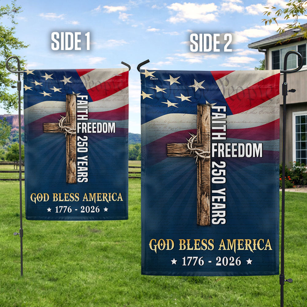 Christian Cross Flag, God Bless America Faith Freedom 250 Years US Flag