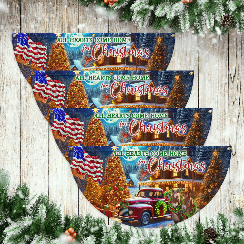 Christmas Horse All Hearts Come Home For Christmas Non-Pleated Fan Flag