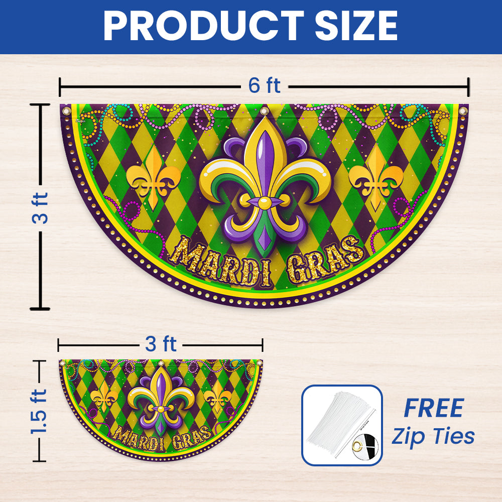 Happy Mardi Gras Fleur De Lis Non-Pleated Fan Flag