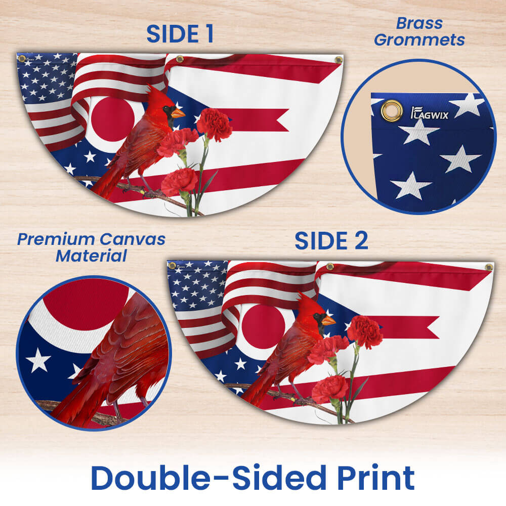 Ohio State Cardinal and Scarlet Carnation Flower Non-Pleated Fan Flag