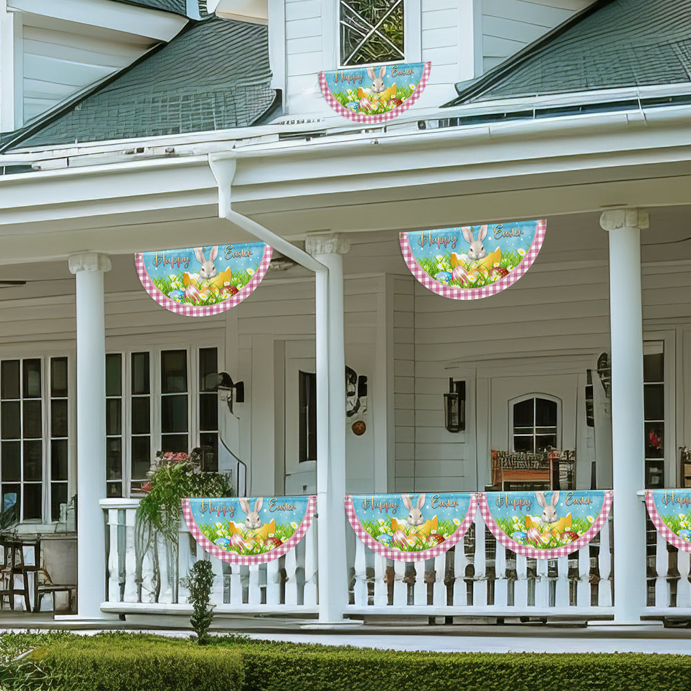 Happy Easter Rabbit Bunny Egg Non-Pleated Fan Flag