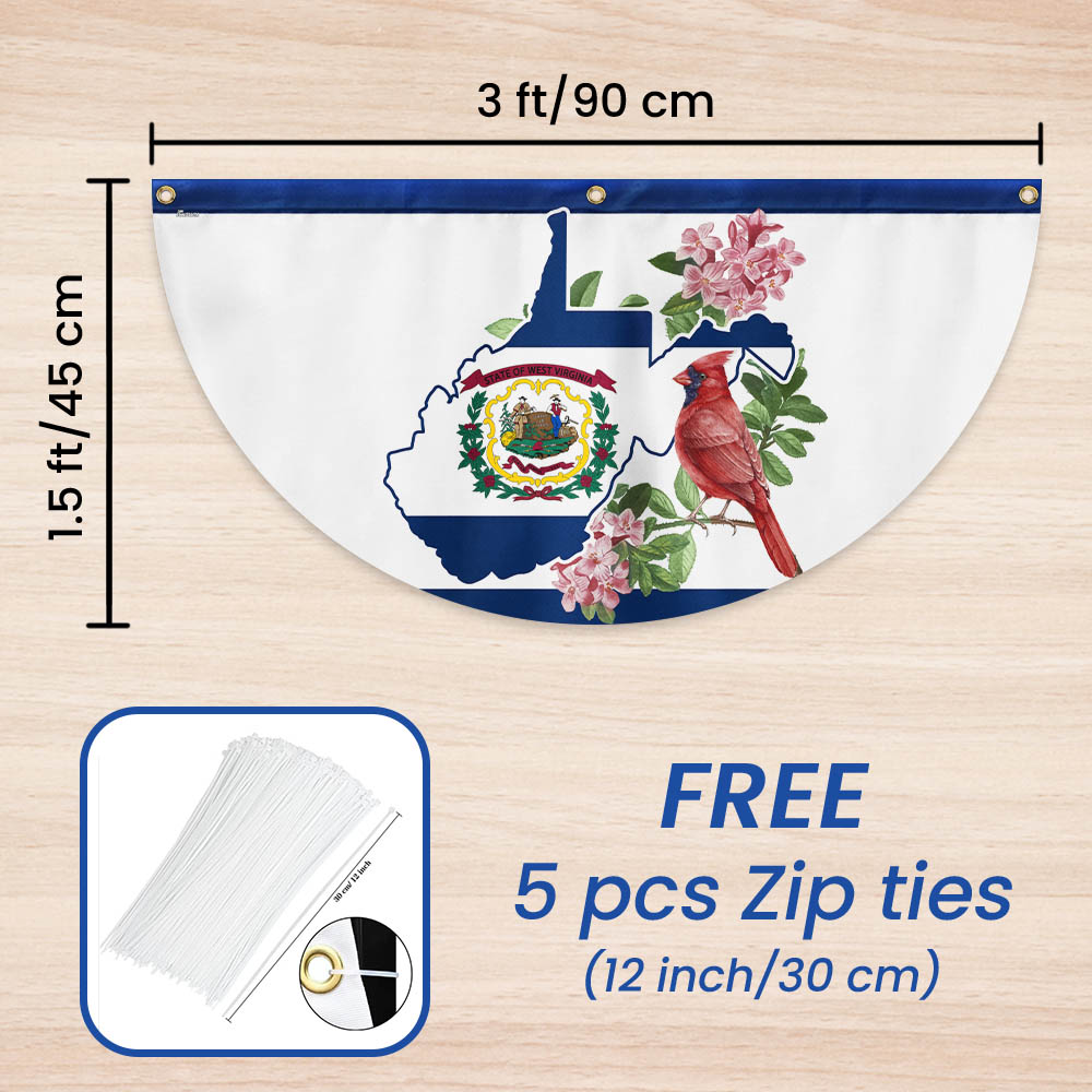 Cardinal and Rhododendron Flower, West Virginia Non-Pleated Fan Flag