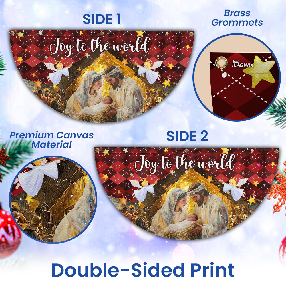 Holy Family Nativity Fan Flag - 'Joy to the World' Non-Pleated Christmas Décor - 3-Day Shipping
