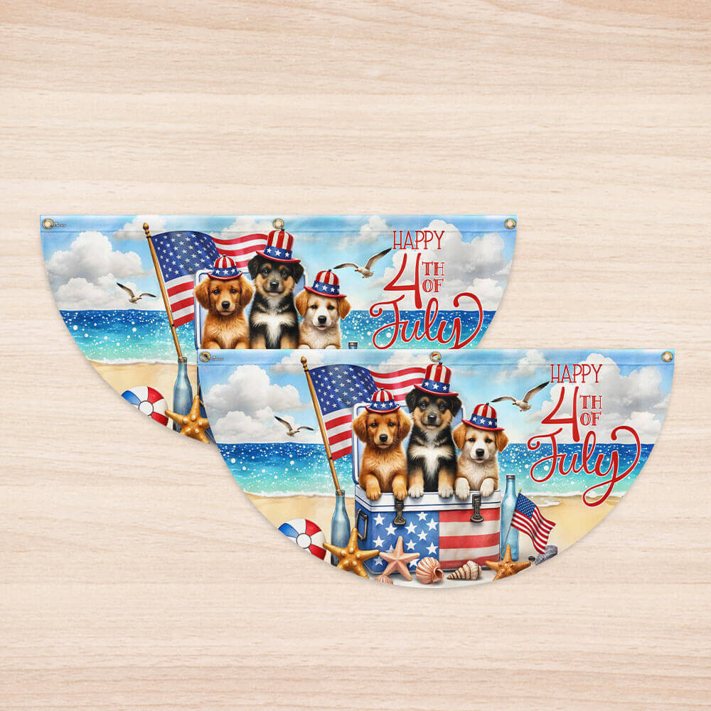 Flagwix American Flag - Happy 4th of july Patriotic Dogs American Non-Pleated Fan Flag