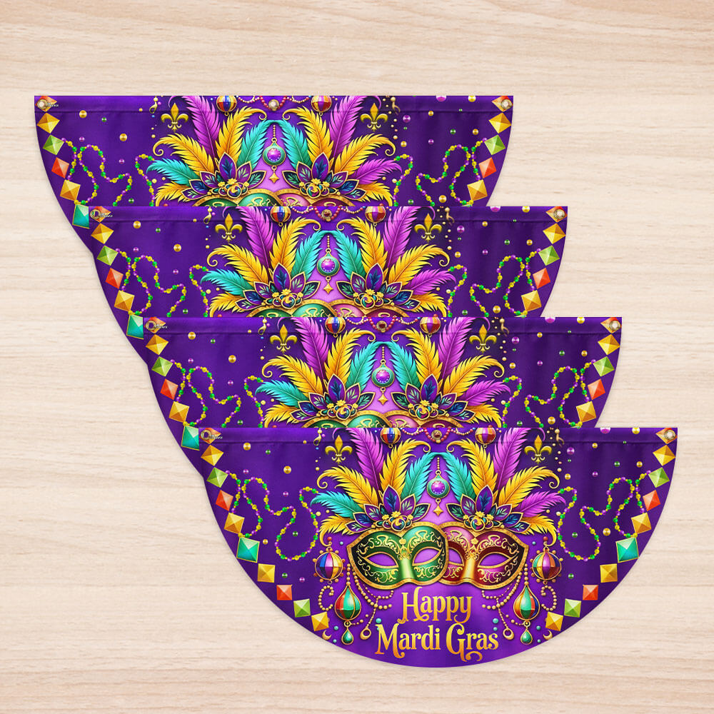 Happy Mardi Gras Non-Pleated Fan Flag