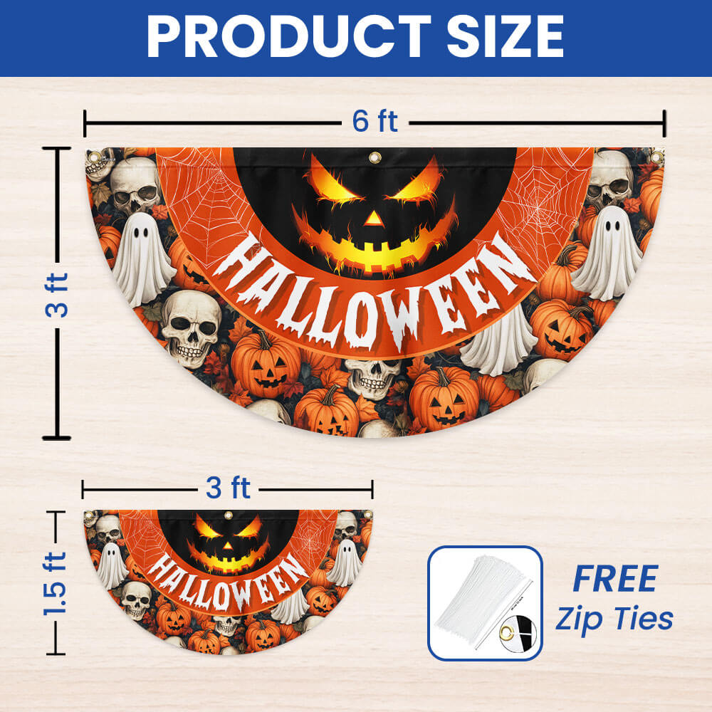 Halloween Pumpkins Ghost Spider Web Halloween Spooky Ghost Non-Pleated Fan Flag
