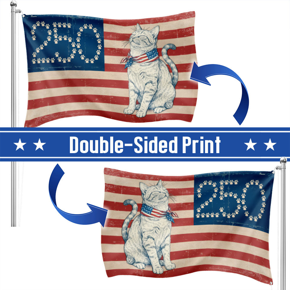 Flagwix Patriotic Cat Grommet Flag - 250th Anniversary Paw Prints 1776-2026 Decor