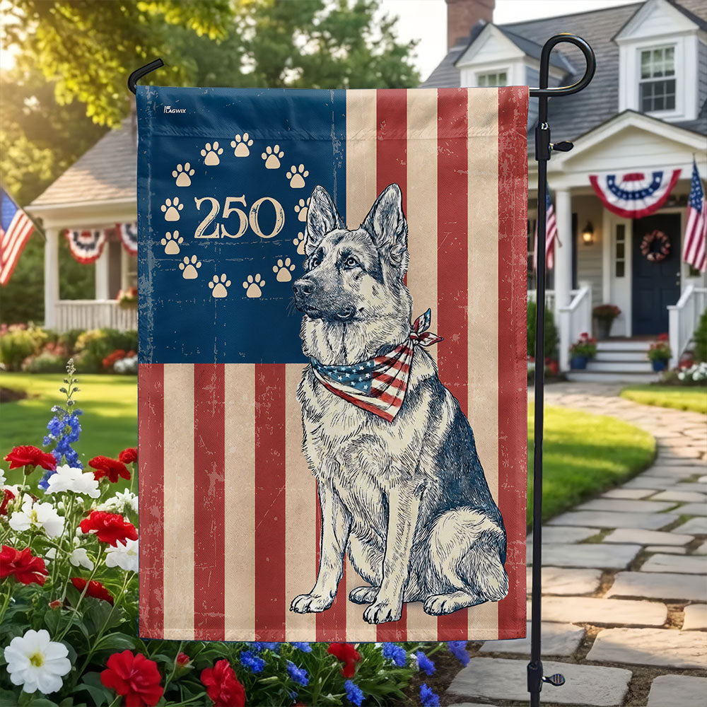 Patriotic German Shepherd Garden Flag - 250th Anniversary Paw Prints Betsy Ross Flag Decor