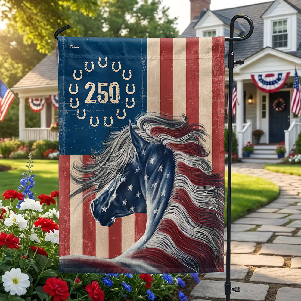 Patriotic Horse Garden Flag - 250th Anniversary Horse Prints Betsy Ross Flag Decor