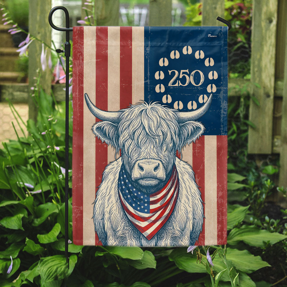 Flagwix Patriotic Highland Cow Garden Flag - 250th Anniversary Cow Farmer Prints Betsy Ros Flag Decor