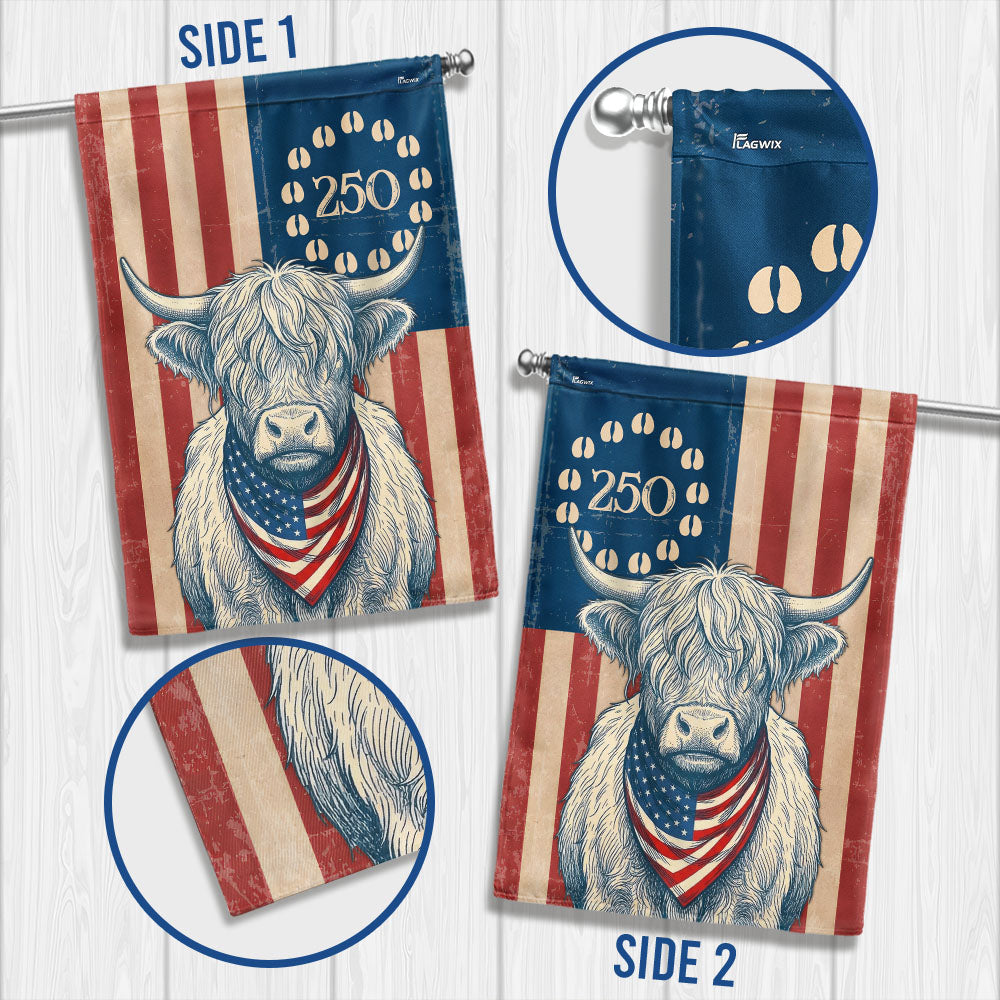 Flagwix Patriotic Highland Cow Garden Flag - 250th Anniversary Cow Farmer Prints Betsy Ros Flag Decor