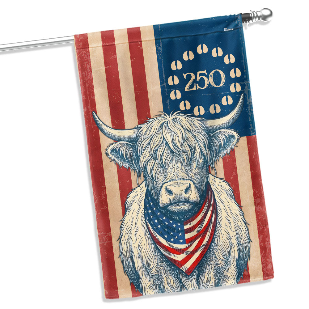 Flagwix Patriotic Highland Cow Garden Flag - 250th Anniversary Cow Farmer Prints Betsy Ros Flag Decor