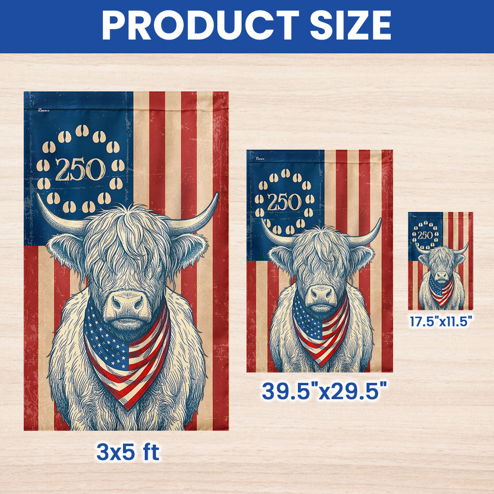 Flagwix Patriotic Highland Cow Garden Flag - 250th Anniversary Cow Farmer Prints Betsy Ros Flag Decor