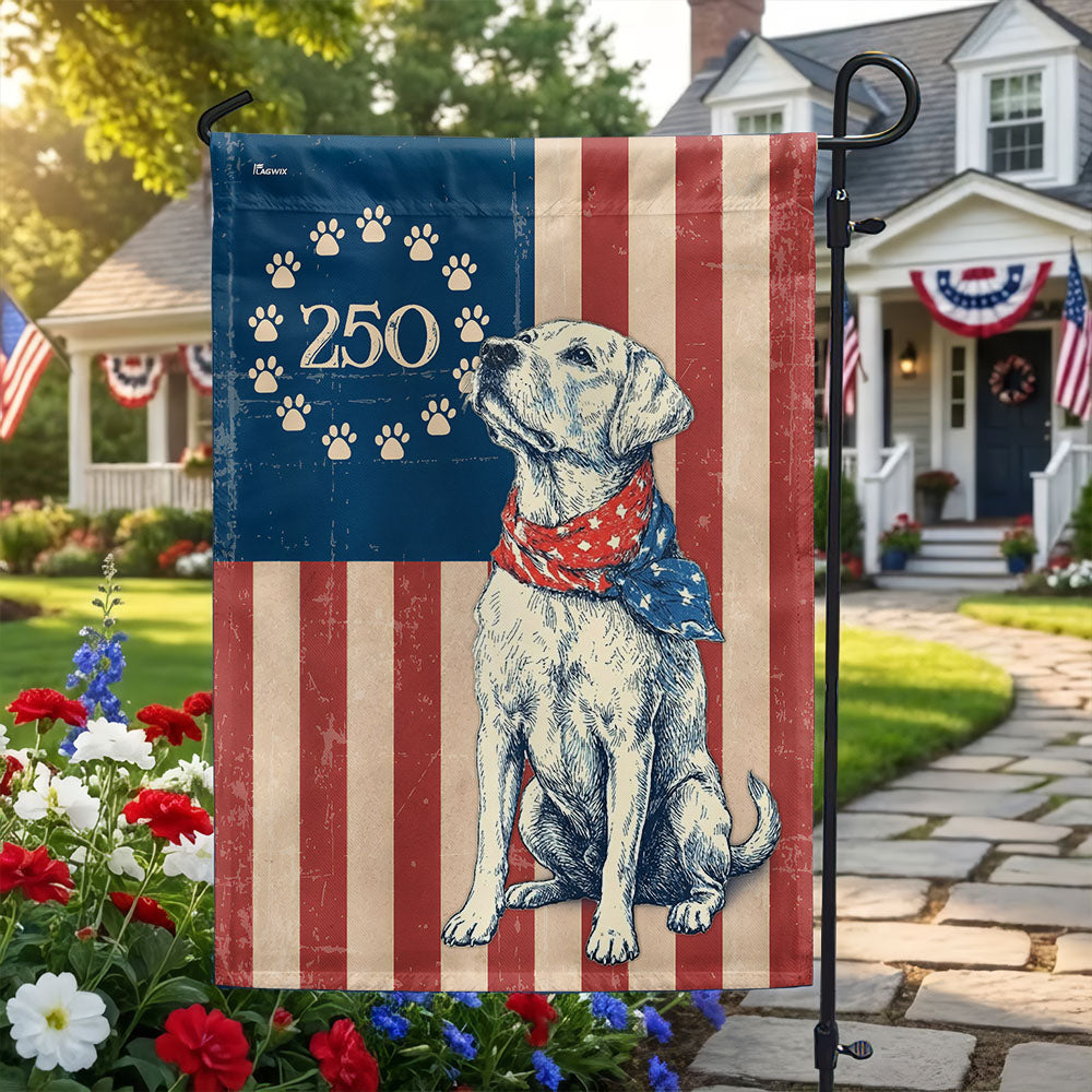 Patriotic Labrador Retriever Garden Flag - 250th Anniversary Paw Prints Betsy Ross Flag Decor
