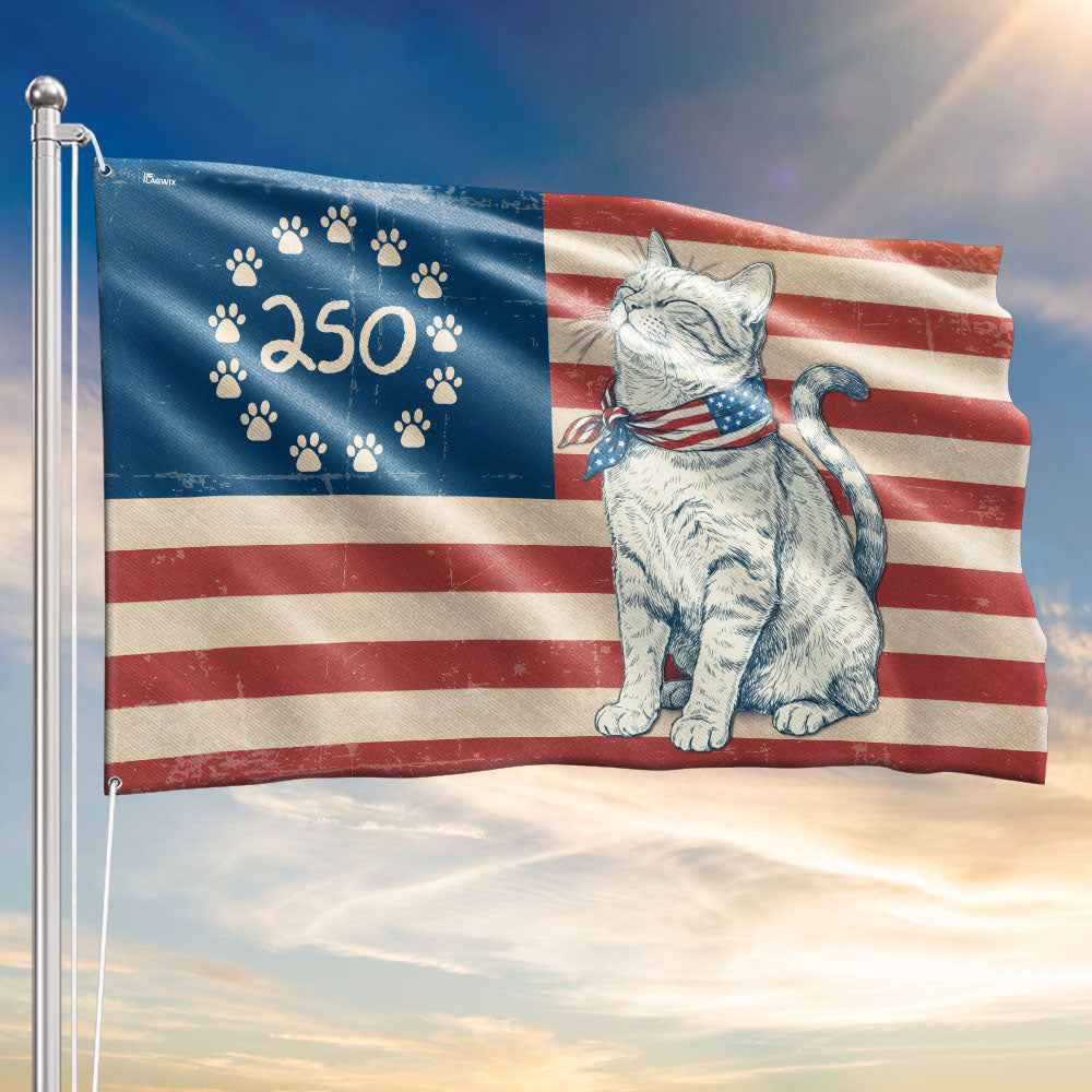 Flagwix Patriotic Cat Grommet Flag - 250th Anniversary Paw Prints Betsy Ross Flag Decor