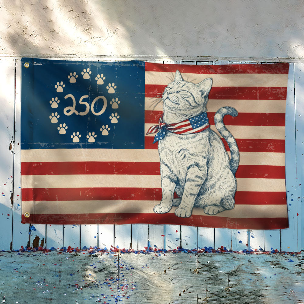 Flagwix Patriotic Cat Grommet Flag - 250th Anniversary Paw Prints Betsy Ross Flag Decor