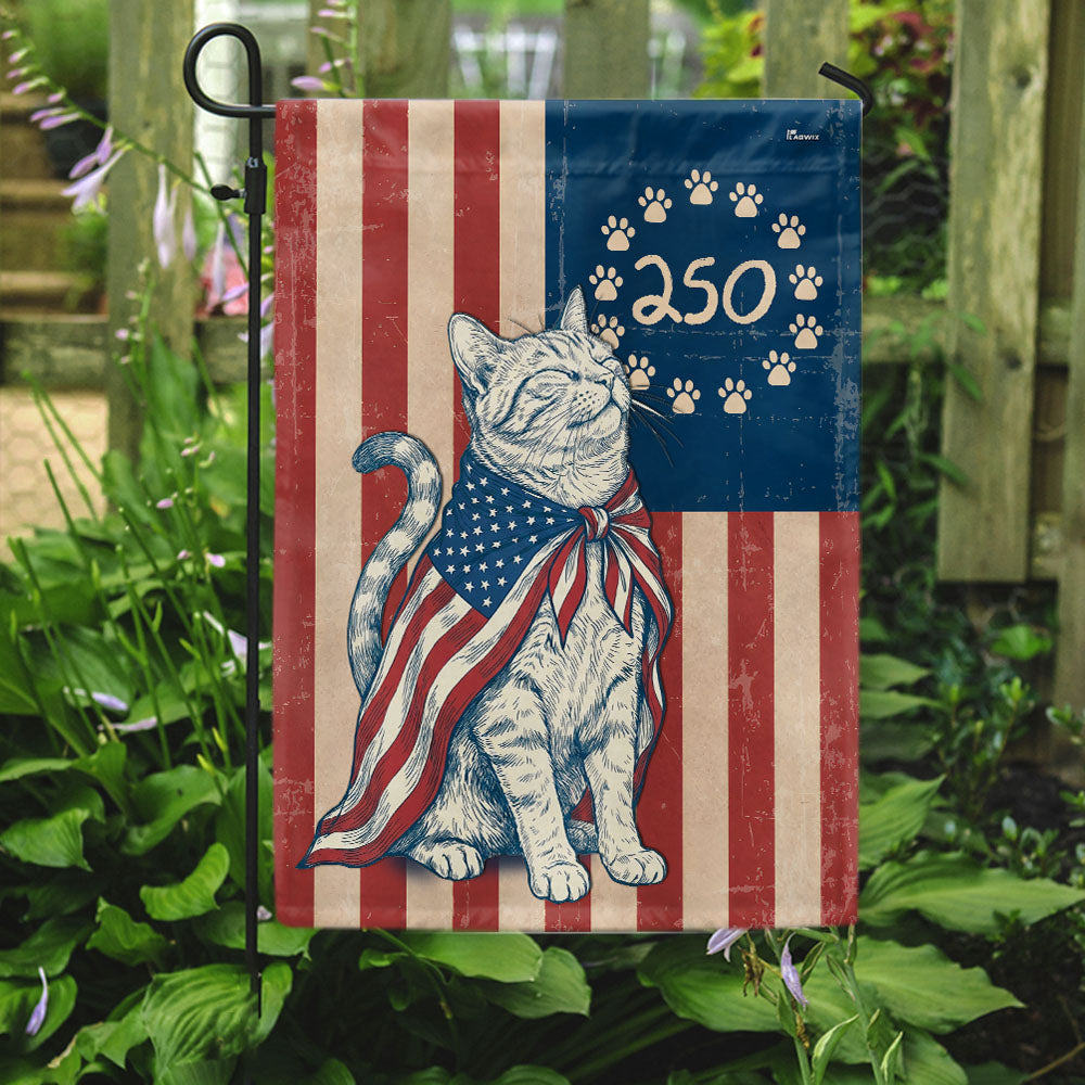Flagwix Wrapped in Glory Cat Garden Flag - 250th Anniversary Patriotic Paw Prints Betsy Ross Flag Decor