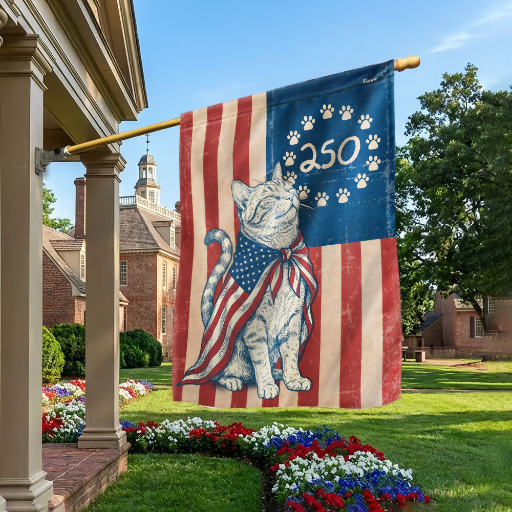 Flagwix Wrapped in Glory Cat Garden Flag - 250th Anniversary Patriotic Paw Prints Betsy Ross Flag Decor