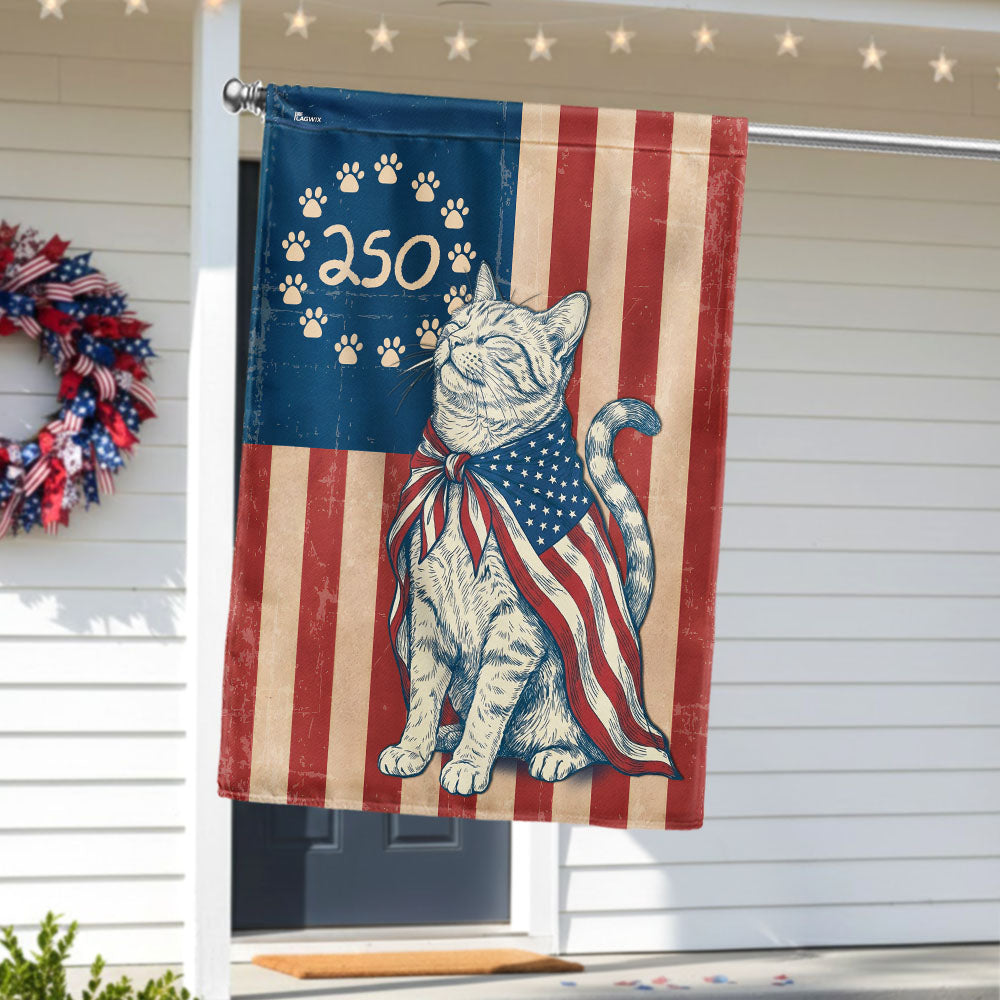 Flagwix Wrapped in Glory Cat Garden Flag - 250th Anniversary Patriotic Paw Prints Betsy Ross Flag Decor