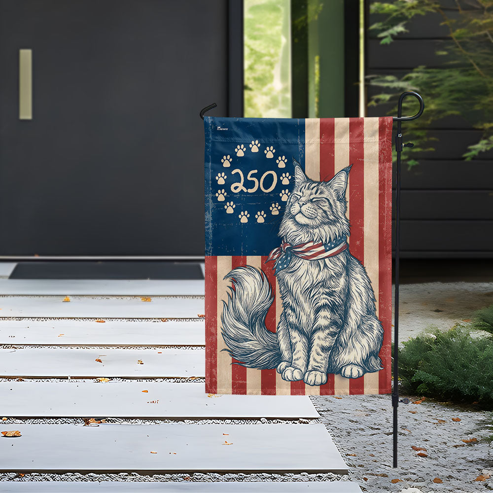 Flagwix Patriotic Maine Coon Cat Garden Flag - 250th Anniversary Patriotic Paw Prints Betsy Ross Flag Decor